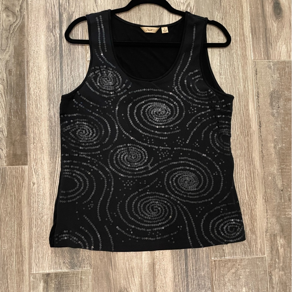 EUC Motto Black Sequin Swirl Tank Top - Size Medium